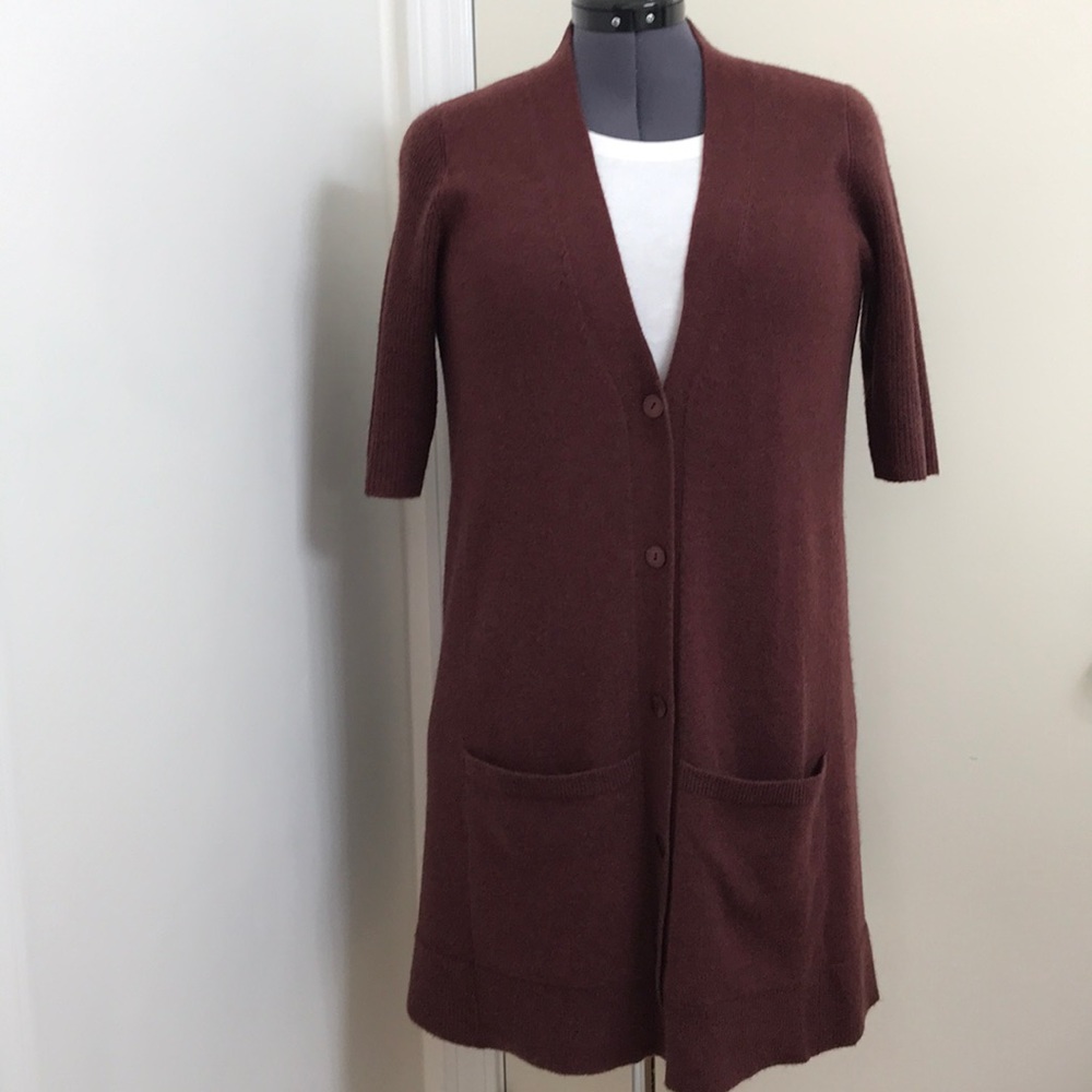 EILEEN FISHER BURGUNDY CASHMERE CARDIGAN SZ M